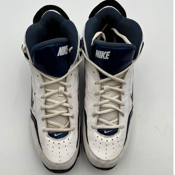 Nike Land Shark Mid Football Cleats Mens Size 12 White Navy Blue 318728-141 - Picture 8 of 13